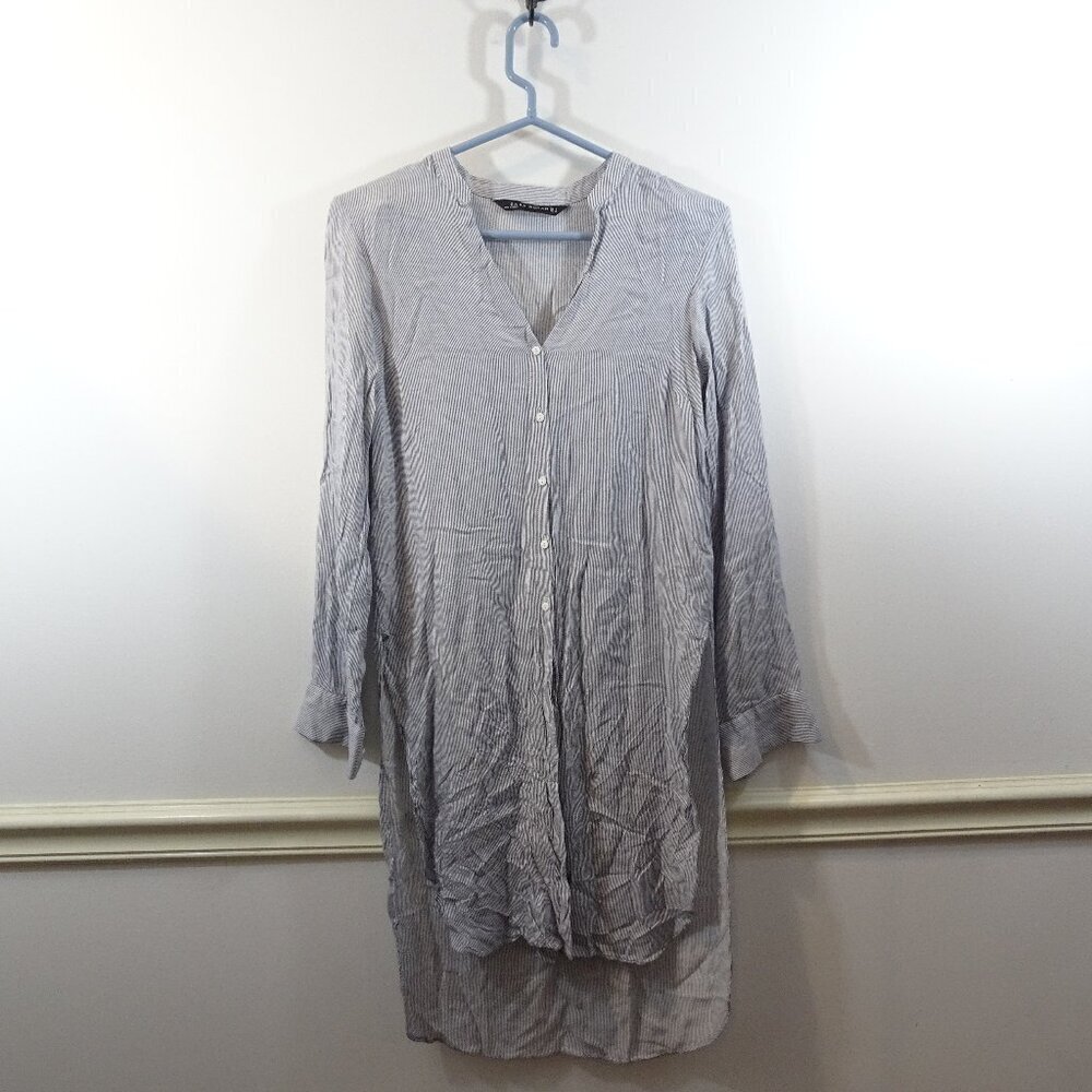 Zara Shirt Dress Tunic Size S Button Tie Front Baggy Loose Striped Flowy Boho